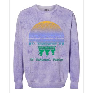 National Parks List Word Cloud Sunset Trees Men Women Kids Colorblast Crewneck Sweatshirt