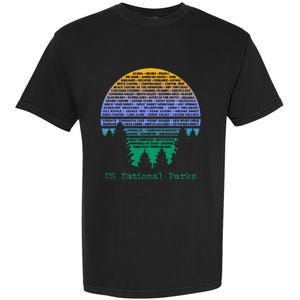 National Parks List Word Cloud Sunset Trees Men Women Kids Garment-Dyed Heavyweight T-Shirt