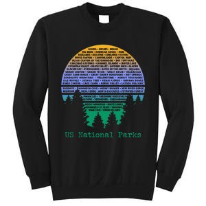 National Parks List Word Cloud Sunset Trees Men Women Kids Sweatshirt