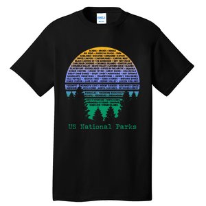 National Parks List Word Cloud Sunset Trees Men Women Kids Tall T-Shirt