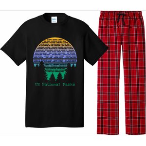 National Parks List Word Cloud Sunset Trees Men Women Kids Pajama Set