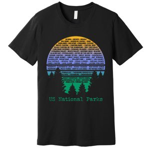 National Parks List Word Cloud Sunset Trees Men Women Kids Premium T-Shirt