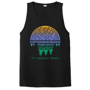 National Parks List Word Cloud Sunset Trees Men Women Kids PosiCharge Competitor Tank