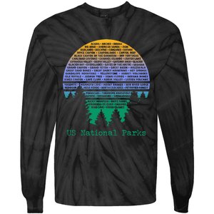 National Parks List Word Cloud Sunset Trees Men Women Kids Tie-Dye Long Sleeve Shirt