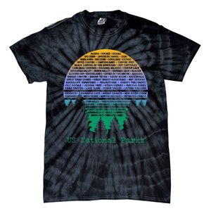 National Parks List Word Cloud Sunset Trees Men Women Kids Tie-Dye T-Shirt