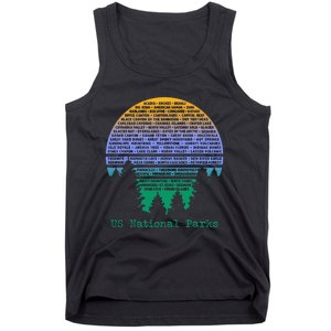 National Parks List Word Cloud Sunset Trees Men Women Kids Tank Top