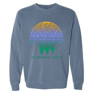 National Parks List Word Cloud Sunset Trees Men Women Kids Garment-Dyed Sweatshirt