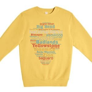 National Parks List Word Cloud Camping Hiking Gift Premium Crewneck Sweatshirt