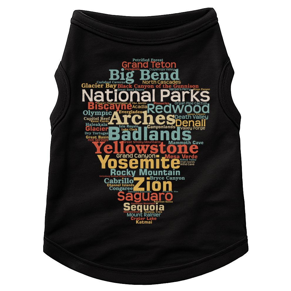 National Parks List Word Cloud Camping Hiking Gift Doggie Tank
