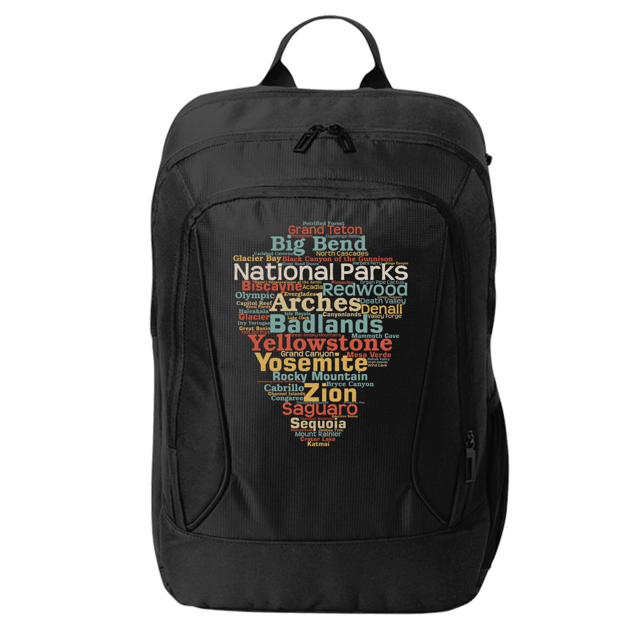 National Parks List Word Cloud Camping Hiking Gift City Backpack