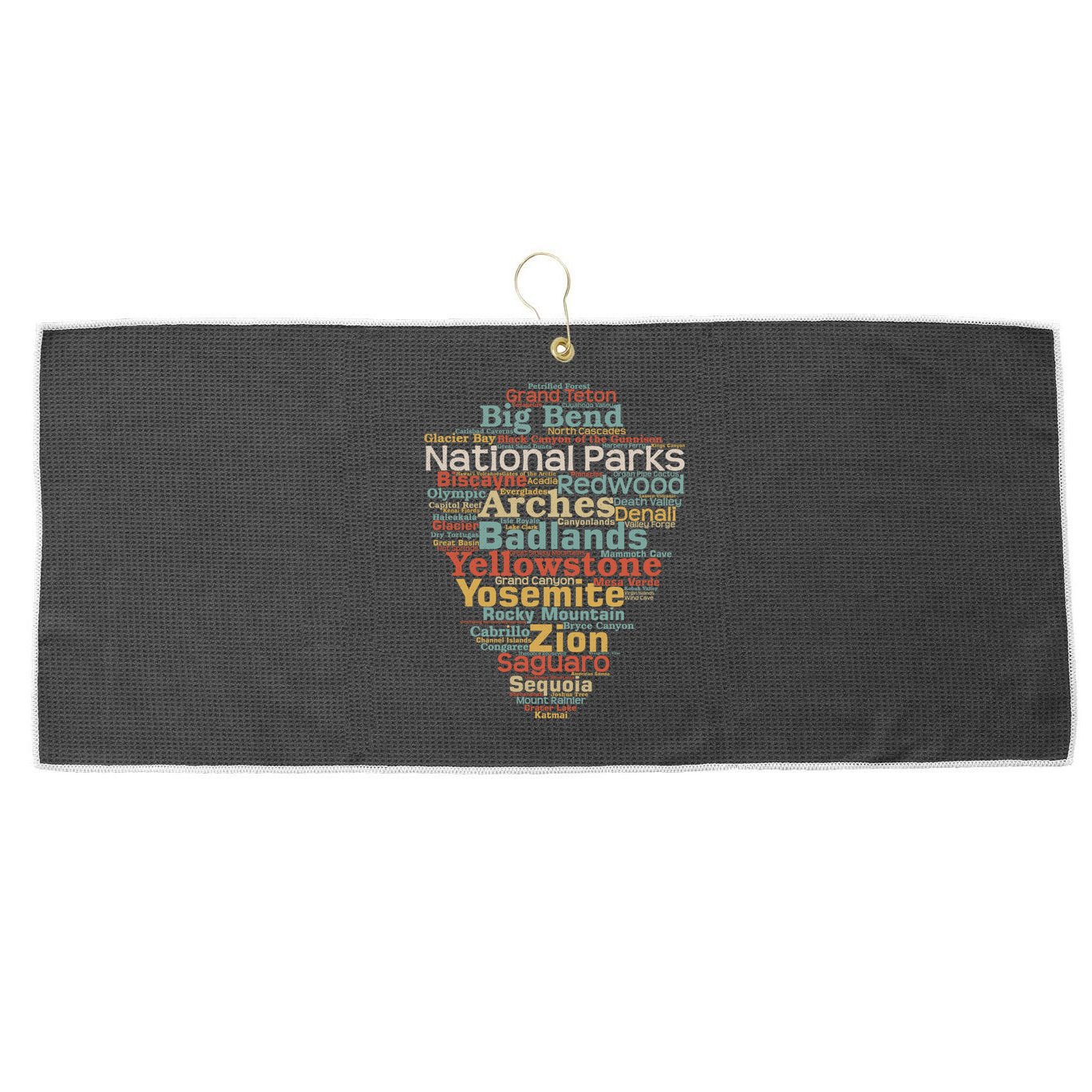 National Parks List Word Cloud Camping Hiking Gift Large Microfiber Waffle Golf Towel