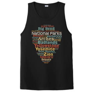 National Parks List Word Cloud Camping Hiking Gift PosiCharge Competitor Tank