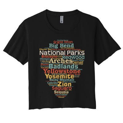 National Parks List Word Cloud Camping Hiking Gift Crop Top