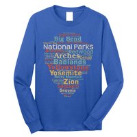 National Parks List Word Cloud Camping Hiking Gift Long Sleeve Shirt