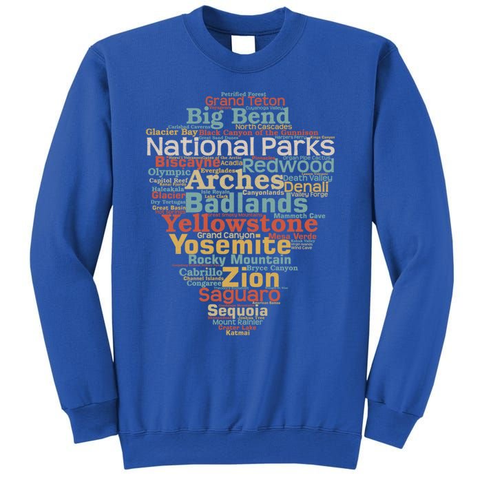 National Parks List Word Cloud Camping Hiking Gift Sweatshirt