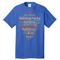 National Parks List Word Cloud Camping Hiking Gift Tall T-Shirt