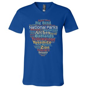 National Parks List Word Cloud Camping Hiking Gift V-Neck T-Shirt