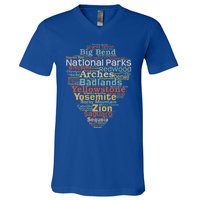 National Parks List Word Cloud Camping Hiking Gift V-Neck T-Shirt