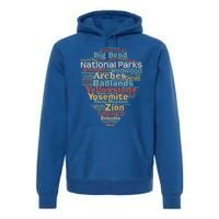 National Parks List Word Cloud Camping Hiking Gift Premium Hoodie