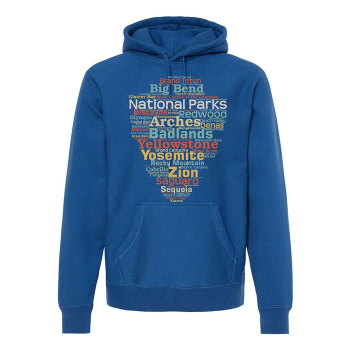 National Parks List Word Cloud Camping Hiking Gift Premium Hoodie