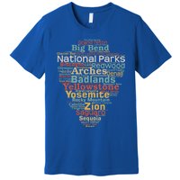 National Parks List Word Cloud Camping Hiking Gift Premium T-Shirt