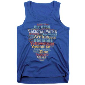 National Parks List Word Cloud Camping Hiking Gift Tank Top