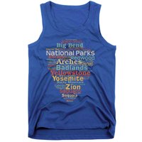 National Parks List Word Cloud Camping Hiking Gift Tank Top