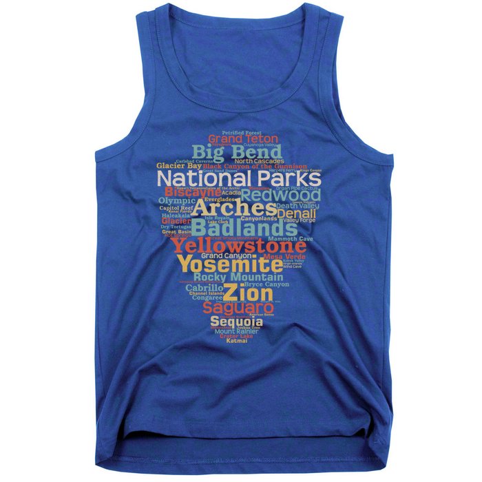 National Parks List Word Cloud Camping Hiking Gift Tank Top