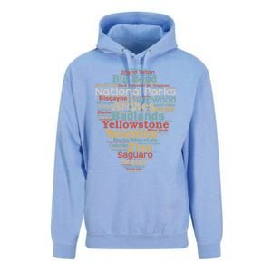 National Parks List Word Cloud Camping Hiking Gift Unisex Surf Hoodie