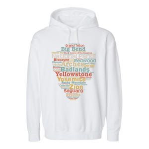 National Parks List Word Cloud Camping Hiking Gift Garment-Dyed Fleece Hoodie