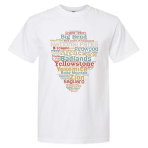 National Parks List Word Cloud Camping Hiking Gift Garment-Dyed Heavyweight T-Shirt