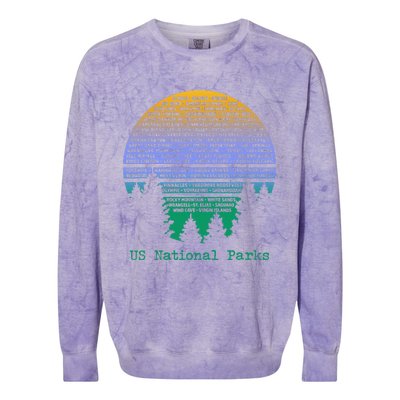 National Parks List Word Cloud Sunset Trees Colorblast Crewneck Sweatshirt