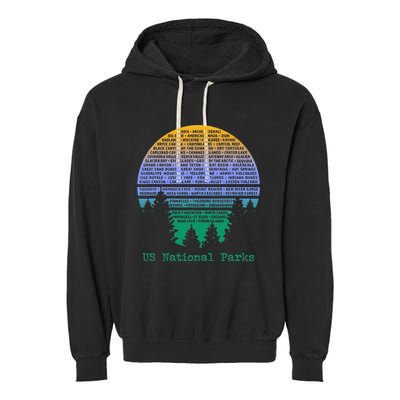 National Parks List Word Cloud Sunset Trees Garment-Dyed Fleece Hoodie