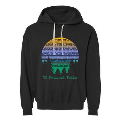 National Parks List Word Cloud Sunset Trees Garment-Dyed Fleece Hoodie