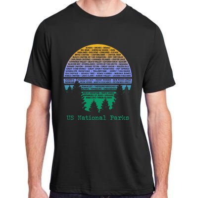 National Parks List Word Cloud Sunset Trees Adult ChromaSoft Performance T-Shirt