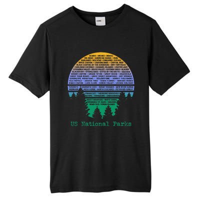 National Parks List Word Cloud Sunset Trees Tall Fusion ChromaSoft Performance T-Shirt