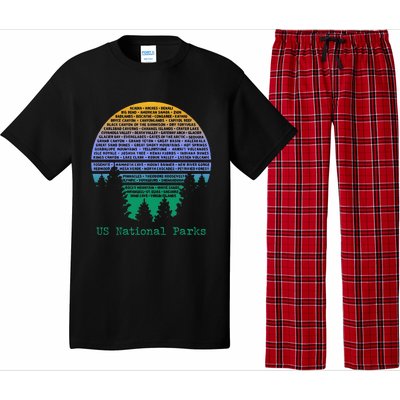 National Parks List Word Cloud Sunset Trees Pajama Set