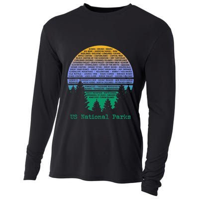 National Parks List Word Cloud Sunset Trees Cooling Performance Long Sleeve Crew