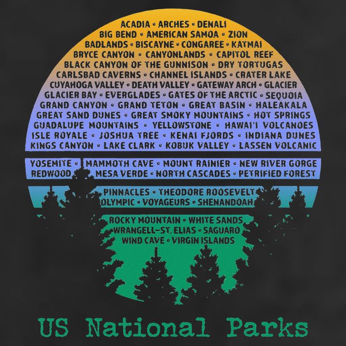 National Parks List Word Cloud Sunset Trees Golf Towel