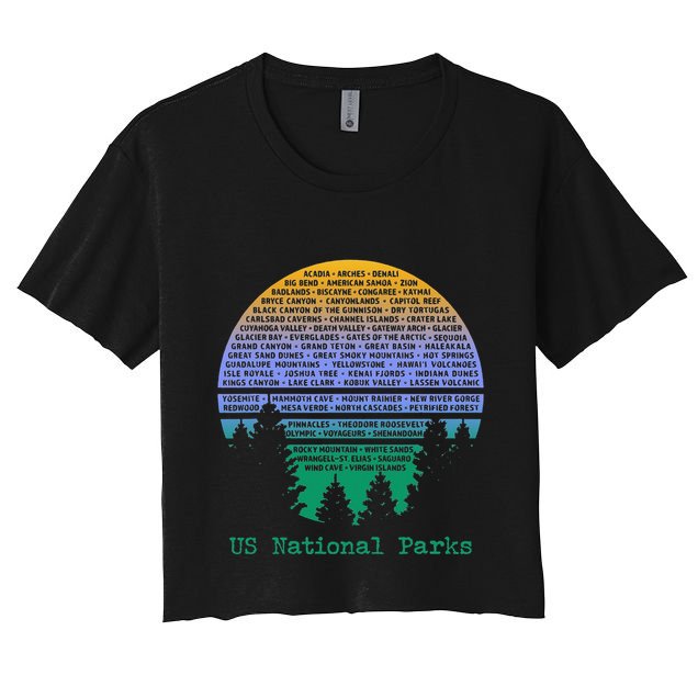 National Parks List Word Cloud Sunset Trees Crop Top