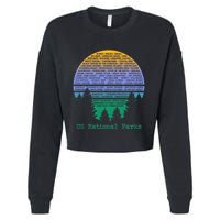 National Parks List Word Cloud Sunset Trees Cropped Pullover Crew