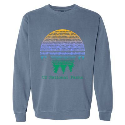 National Parks List Word Cloud Sunset Trees Garment-Dyed Sweatshirt