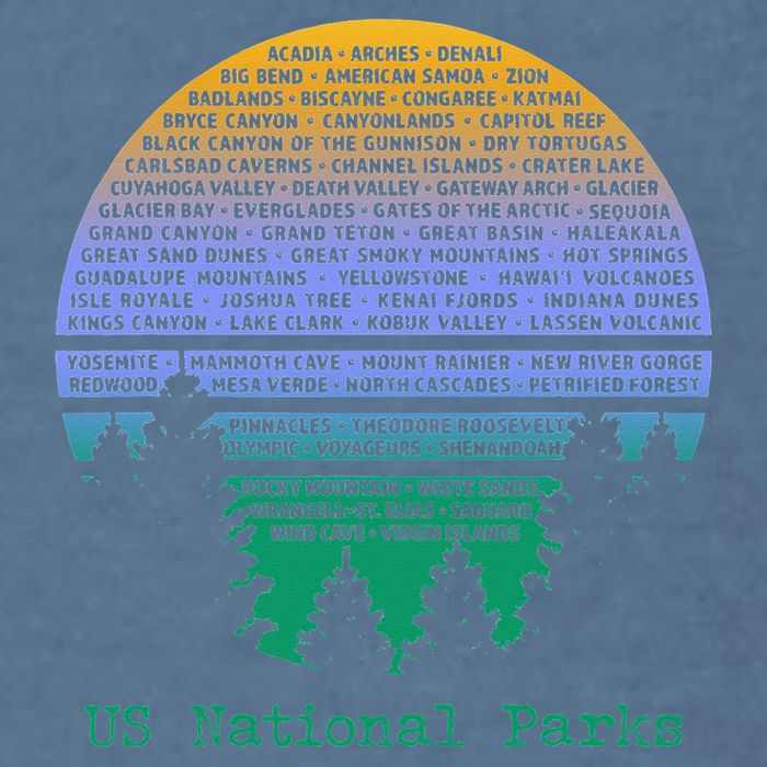 National Parks List Word Cloud Sunset Trees Garment-Dyed Sweatshirt