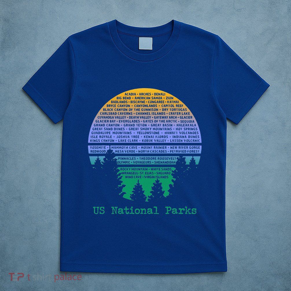 National Parks List Word Cloud Sunset Trees T-Shirt