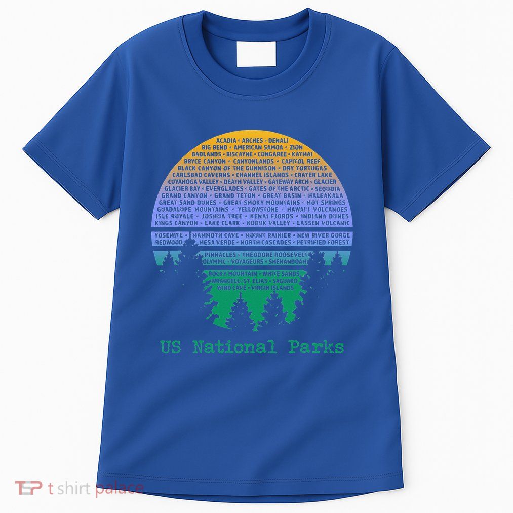National Parks List Word Cloud Sunset Trees Tall T-Shirt