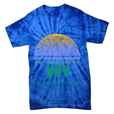 National Parks List Word Cloud Sunset Trees Tie-Dye T-Shirt