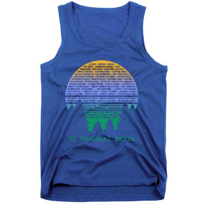 National Parks List Word Cloud Sunset Trees Tank Top