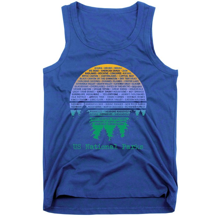 National Parks List Word Cloud Sunset Trees Tank Top