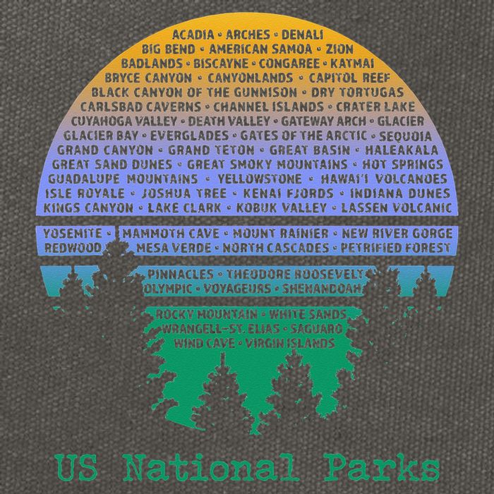National Parks List Word Cloud Sunset Trees Cotton Canvas Backpack