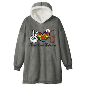 Nurse Peace Love Nursing Medical Gift Hooded Wearable Blanket